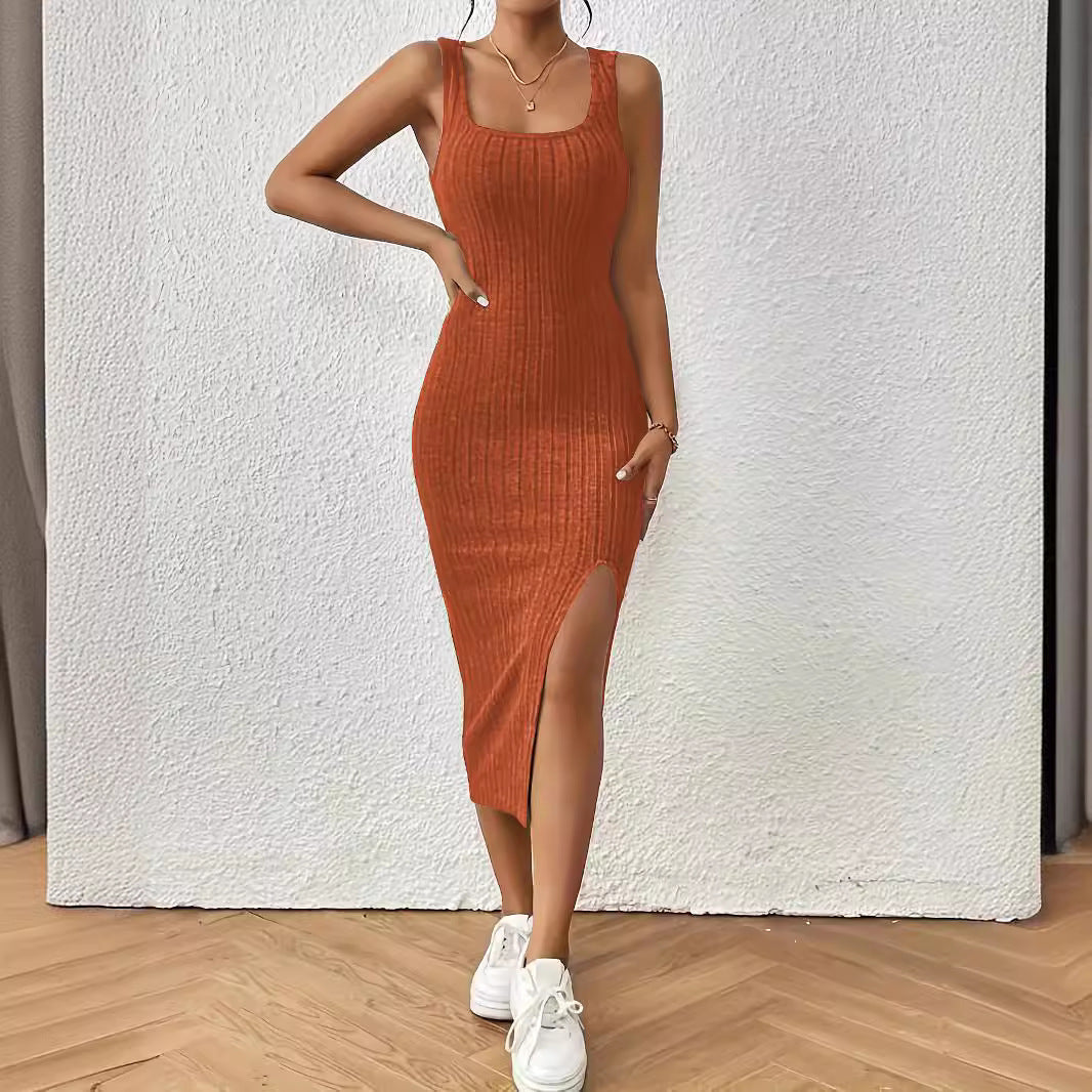 Damen figurbetontes Maxikleid mit hohem Schlitz und dekorativem Rippenmuster Echo Archiv