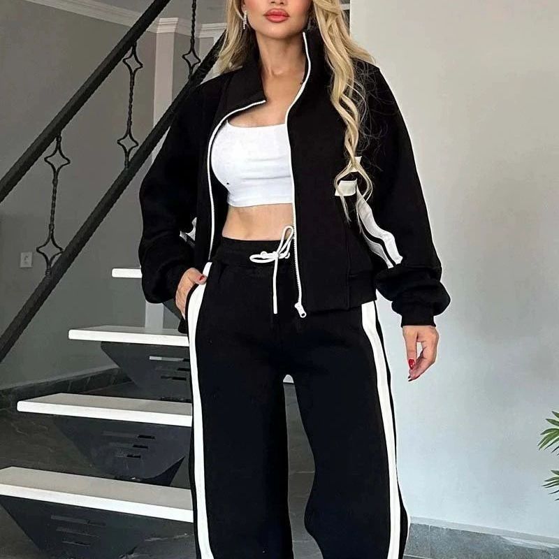 Damen nan athletisches Zweiteiler-Set aus French Terry mit Reißverschluss Cropped Jacke und weitem Highwaist Jogger Echo Archiv