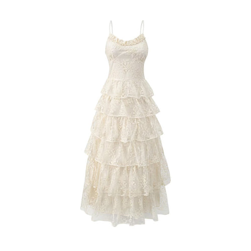 Damen romantisches Spitzenmaxikleid mit voluminösen Rüschenschichten Echo Archiv