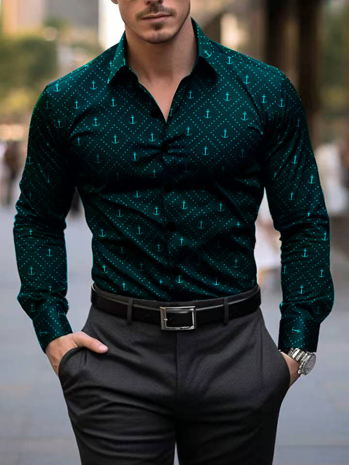Herren Langarmhemd mit maritimem Ankerdesign Echoarchiv