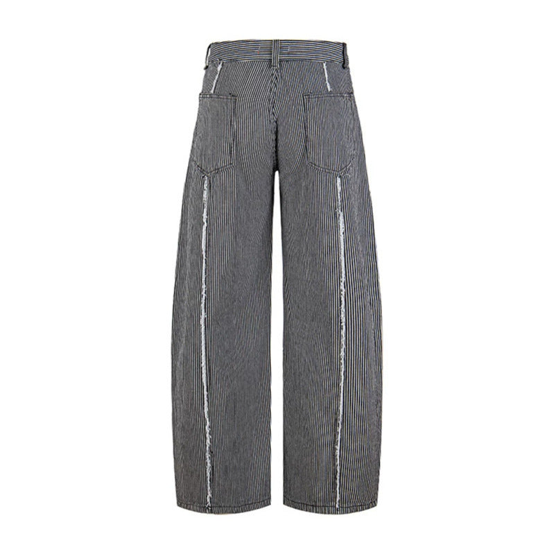 Damen Weite Culotte-Hose mit hohem Bund, Nadelstreifen und Used-Seitennaht Echoarchiv