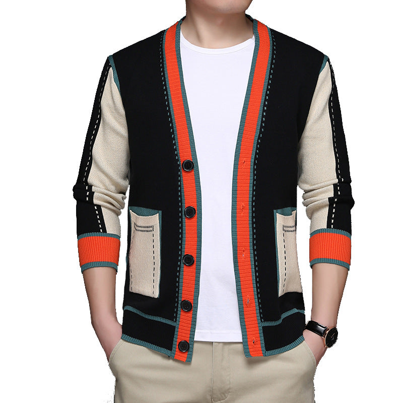 Herren modische Strickjacke mit kontrastierenden Details und praktischen Taschen Echoarchiv