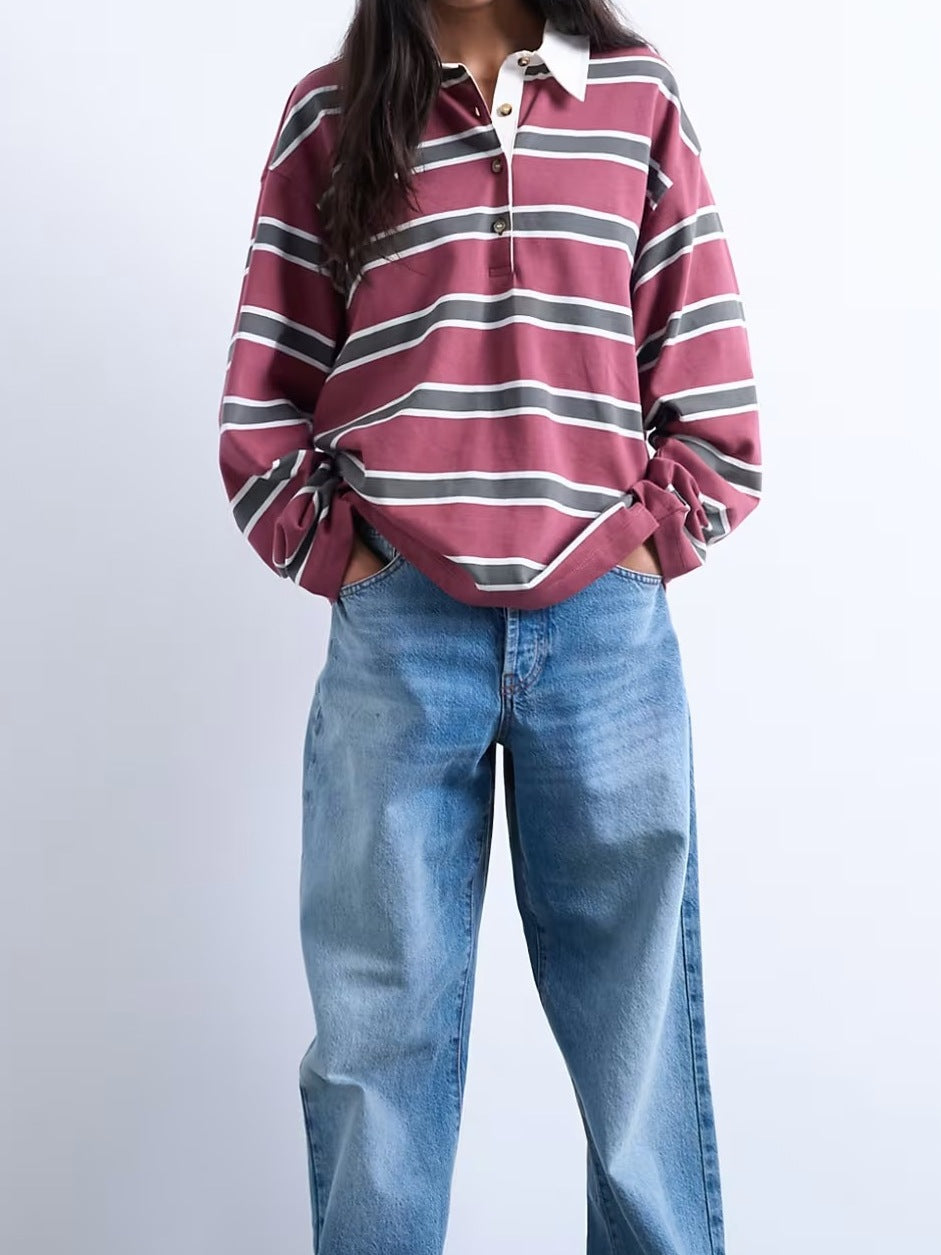 Damen Lässiger gestreifter Shirt mit Polokragen – Orélia