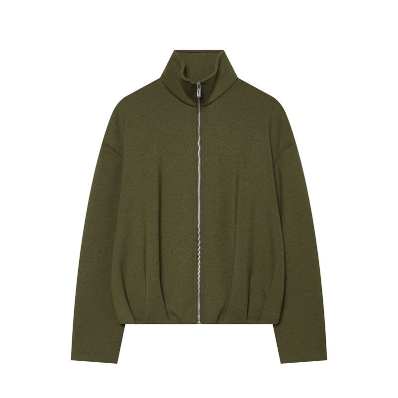 Damen Boxy Cropped Stehkragen‑Strickjacke mit durchgehendem Reißverschluss und überschnittener Schulter Echo Archiv