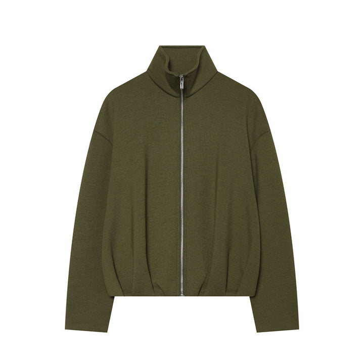 Damen Boxy Cropped Stehkragen‑Strickjacke mit durchgehendem Reißverschluss und überschnittener Schulter Echo Archiv