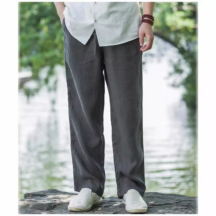 Herren lässige Leinenhose mit elastischem Bund und praktischen Seitentaschen Echoarchiv