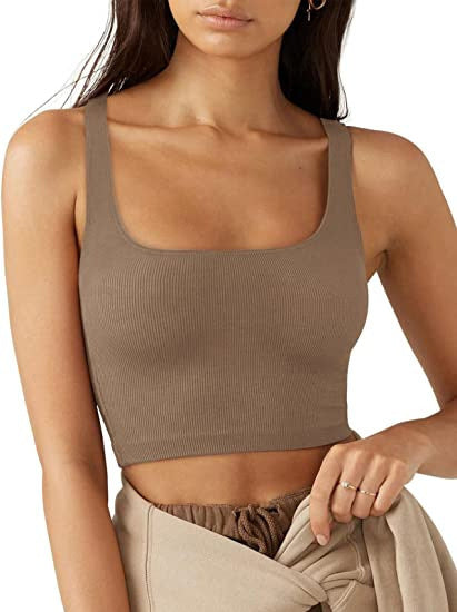 Damen cropped Top mit breiten Trägern und feinem Rippenmuster Echo Archiv