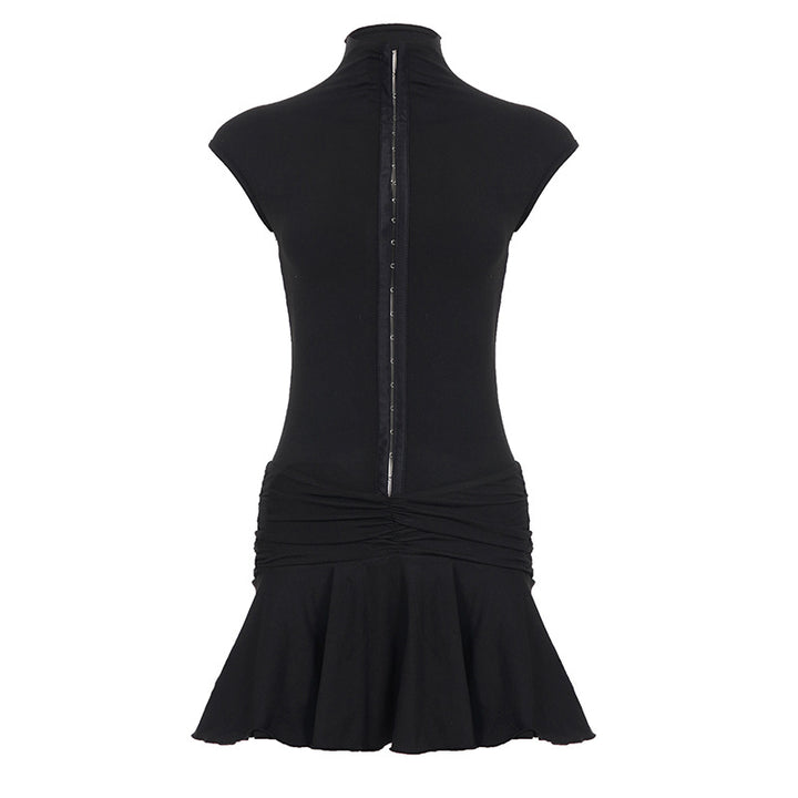 Damen elegantes Stretchkleid mit hochgeschlossenem Kragen und Rüschendetails Echo Archiv