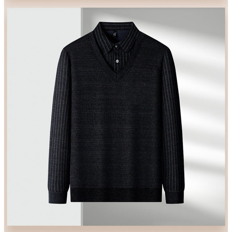 Herren Feinstrick-Pullover mit V-Ausschnitt und integriertem Polokragen Echoarchiv