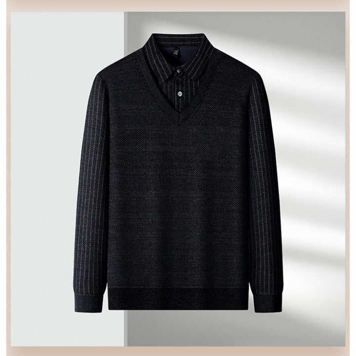 Herren Feinstrick-Pullover mit V-Ausschnitt und integriertem Polokragen Echoarchiv