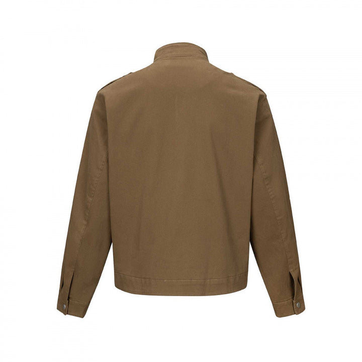 Herren Kurz geschnittene Field‑Jacke aus Baumwoll‑Canvas mit Stehkragen, Schulterklappen und verstellbaren Pattentaschen Echo Archiv