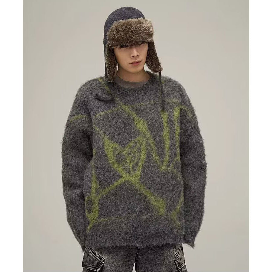 Herren Modischer Oversized Pullover mit einzigartigem Muster Echoarchiv