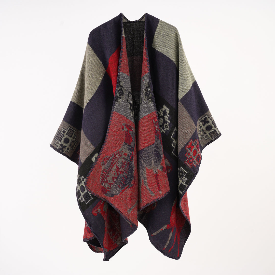 Damen Oversize-Jacquard-Capeponcho mit ornamentaler Webstruktur Echo Archiv