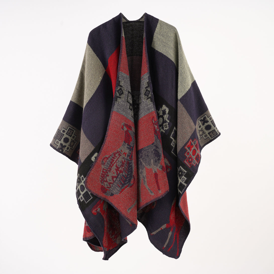 Damen Oversize-Jacquard-Capeponcho mit ornamentaler Webstruktur – Célinea