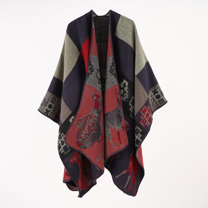 Damen Oversize-Jacquard-Capeponcho mit ornamentaler Webstruktur Echo Archiv