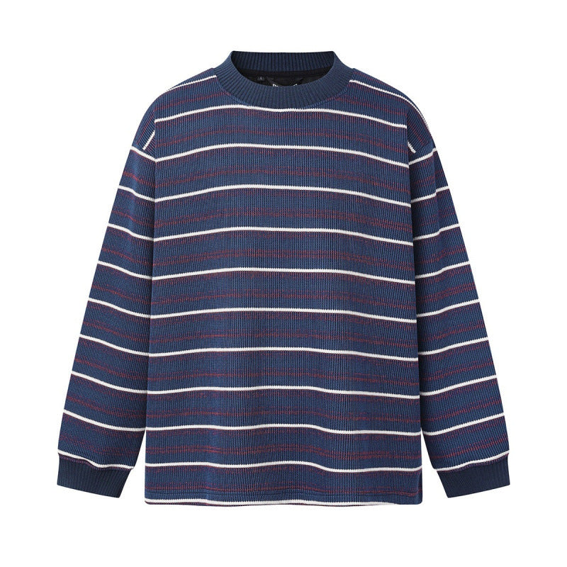Unisex Locker geschnittener Strukturstrick-Pullover mit Rundhals und maritimen Streifen Echo Archiv