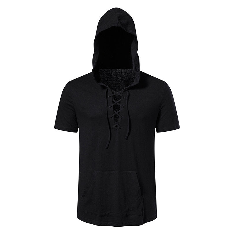 Herren Kapuzen-T-Shirt mit kreativem Schnürdesign Echoarchiv