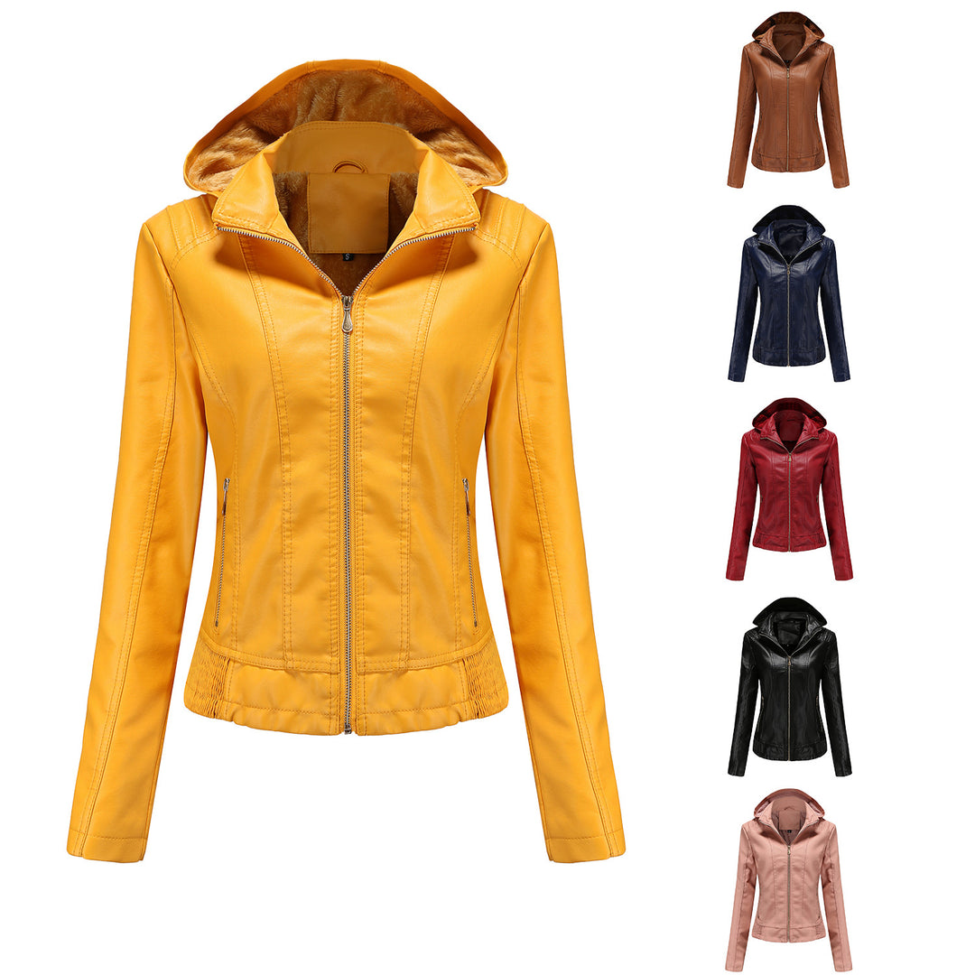 Damen nan taillierte Kunstlederjacke mit Kapuze, wattiertem Innenfutter und verdeckten Reißverschlusstaschen Echo Archiv