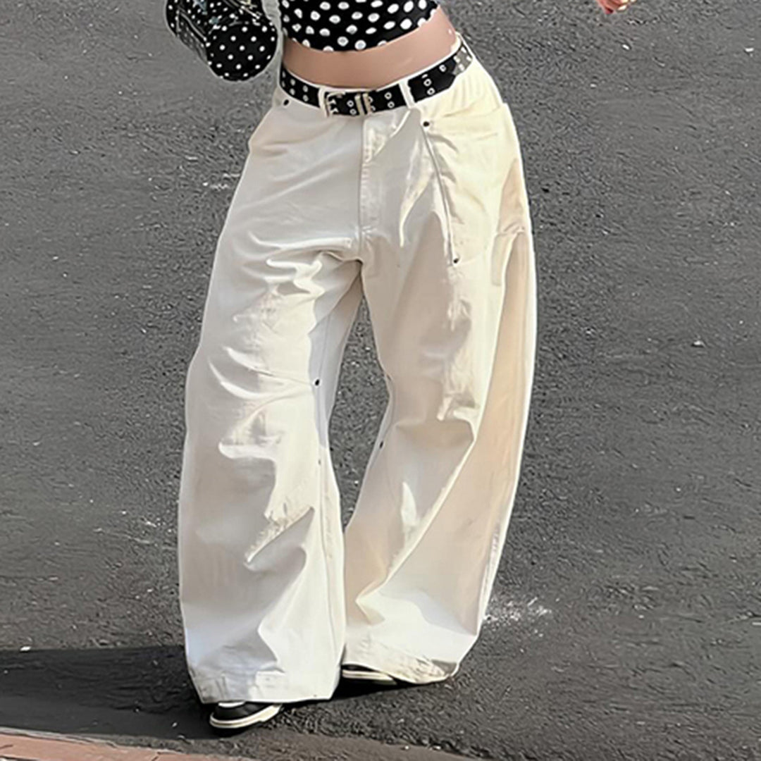Damen nan weite Highwaist-Canvas-Hose im Carpenter‑Stil mit hohem Bund und aufgesetzten Taschen Echo Archiv