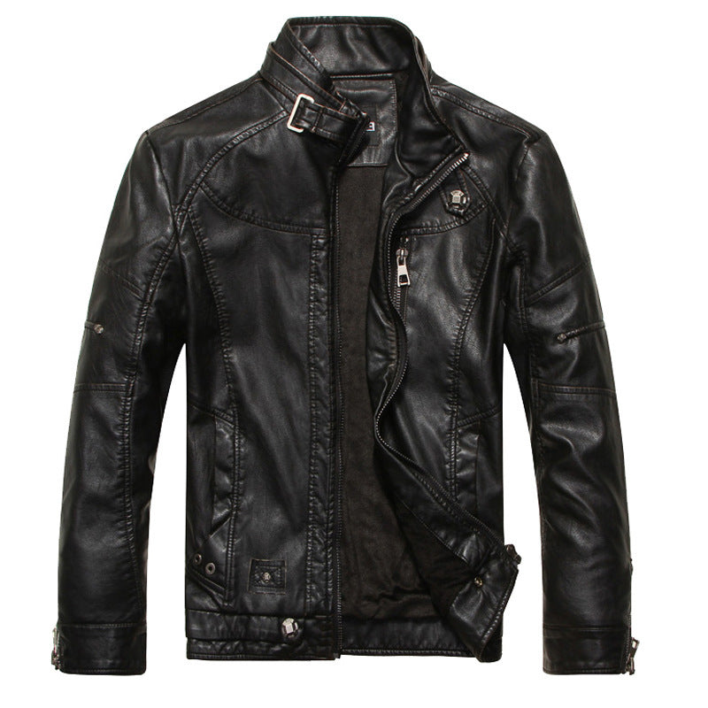 Herren Lederjacke im Bikerstil mit Stehkragen und Ziernähten – Valtoré