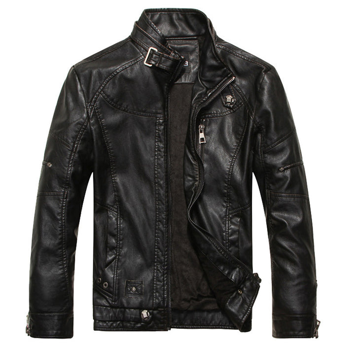 Herren Lederjacke im Bikerstil mit Stehkragen und Ziernähten – Valtoré