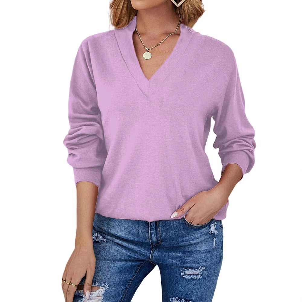 Damen lockerer V-Ausschnitt feinstrick Pullover mit Raglanärmeln Echoarchiv