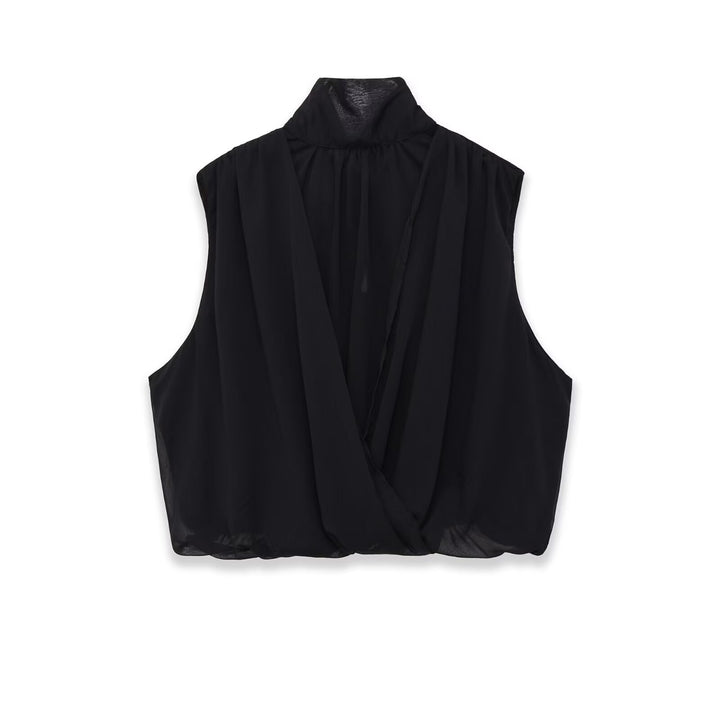 Damen Ärmellose Chiffonbluse mit Schleifenkragen und elastischem Saum Echo Archiv