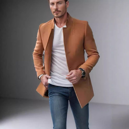 Herren moderner Blazer mit geradem Schnitt und elegantem Stehkragen – Tianoro