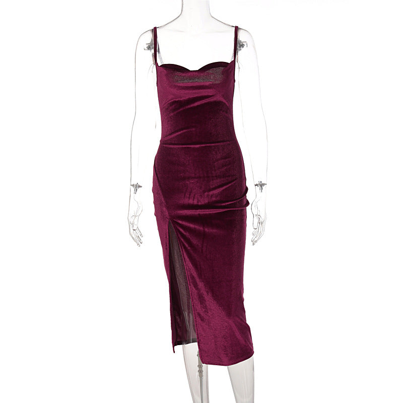 Damen Elegantes Satin-Midikleid mit Drapierung und Seitenschlitz Echo Archiv