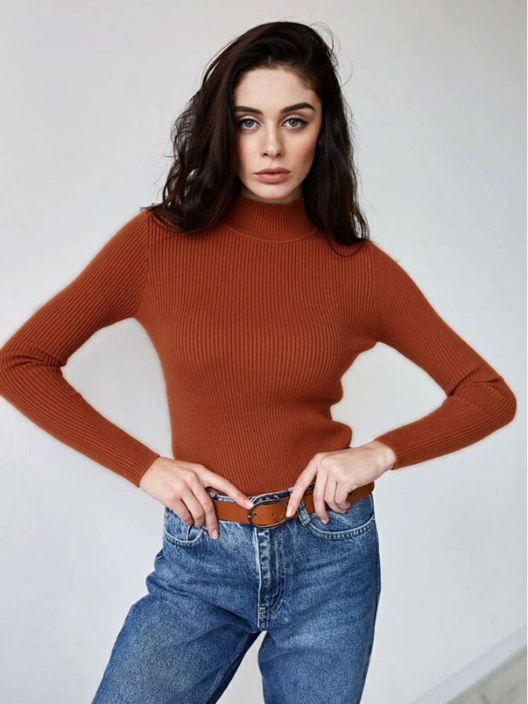 Damen Kurzgeschnittener Rippstrick‑Rollkragenpullover mit taillierter Passform Echo Archiv