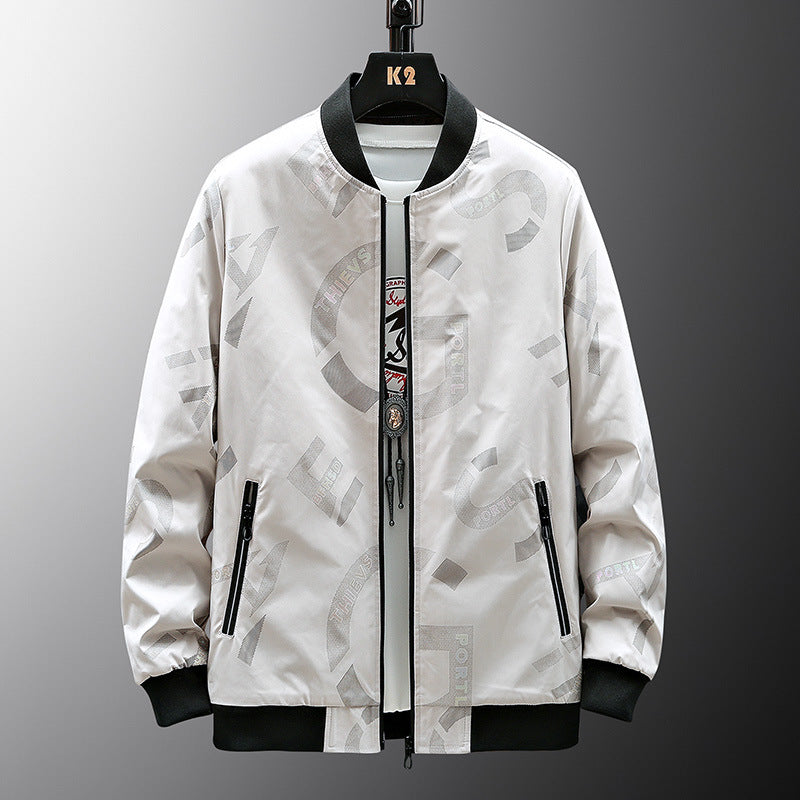 Herren Modische Bomberjacke mit Schriftzügen Echo Archiv
