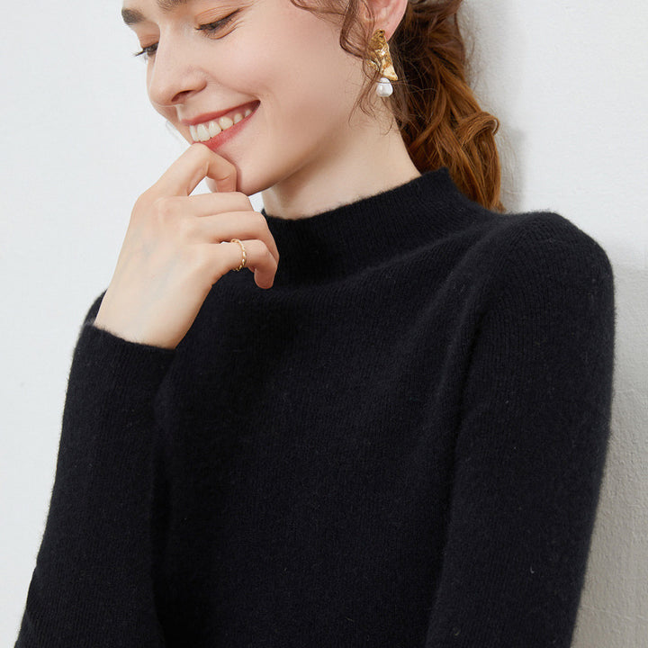 Damen Leichter taillierter Mockneck-Pullover in kaschmirähnlicher Mohair-Optik mit feiner Rippenstruktur Echoarchiv