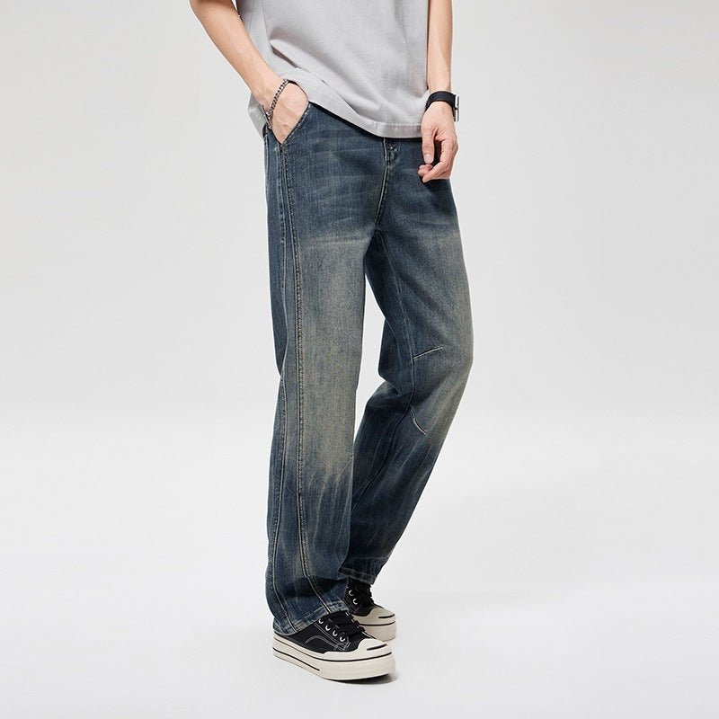 Herren Weite Baggy-Jeans im Vintage‑Wash mit Knie‑Detail Echoarchiv