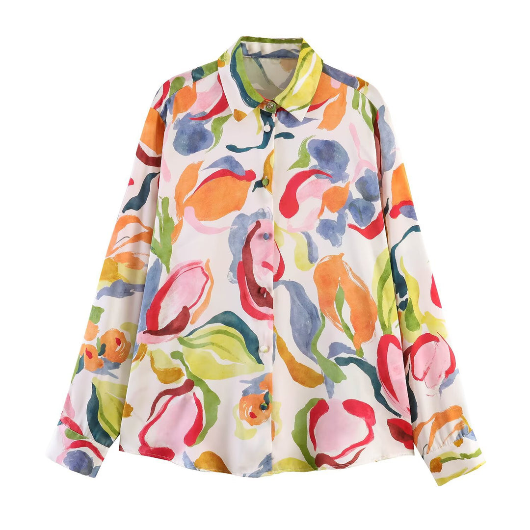 Damen bedruckte Oversize-Bluse mit Hemdkragen und Perlmuttknöpfen Echo Archiv