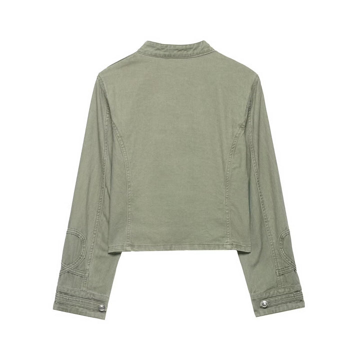 Damen 10+ taillierte Cropped Militärjacke im Vintage‑Look mit dekorativer Metallknopfleiste Echo Archiv