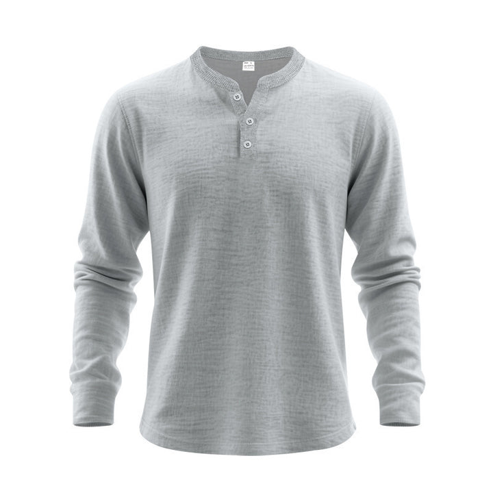 Herren langärmliges Henley-Shirt mit dekorativer Knopfleiste Echoarchiv