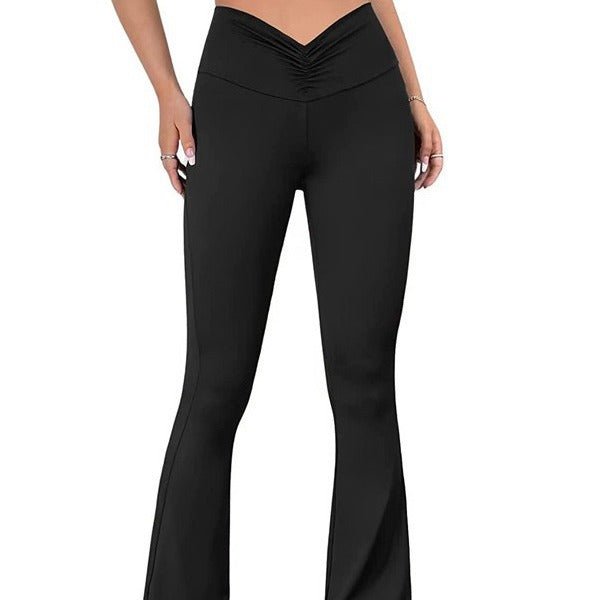 Damen Hohe Taille Flared Leggings mit Raffungen Echo Archiv
