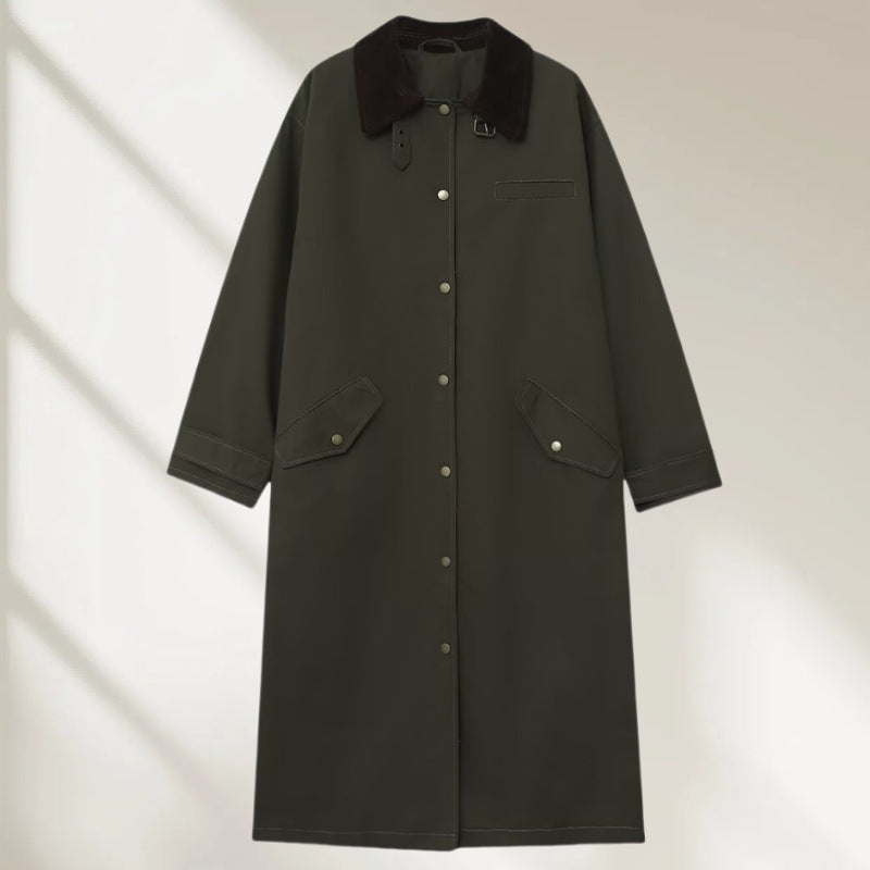 Damen langer wasserdichter Parka-Mantel mit Cordkragen und Druckknopfleiste Echo Archiv