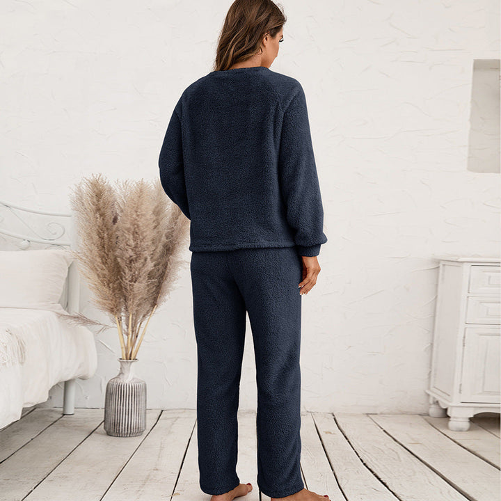 Damen Kuscheliges Fleece-Pyjama-Set mit langen Ärmeln und bequemen Hosen Echoarchiv
