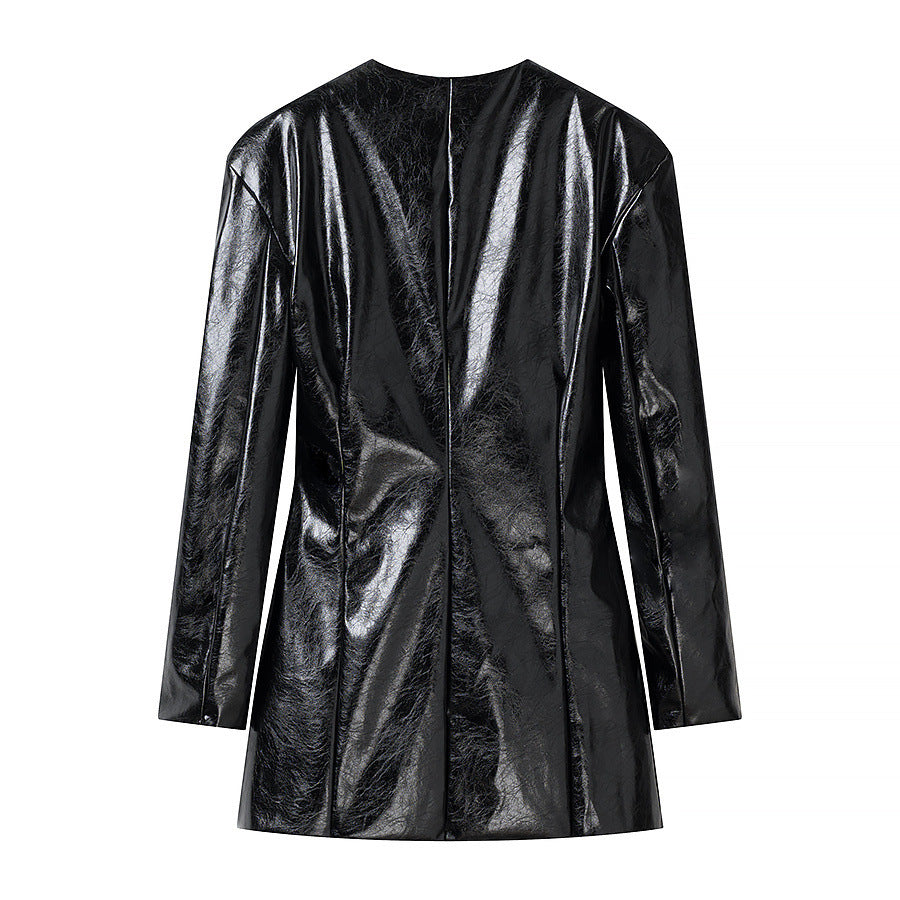 Damen Lackblazer-Minikleid mit taillierten Abnähern und goldenen Zierknöpfen Echo Archiv