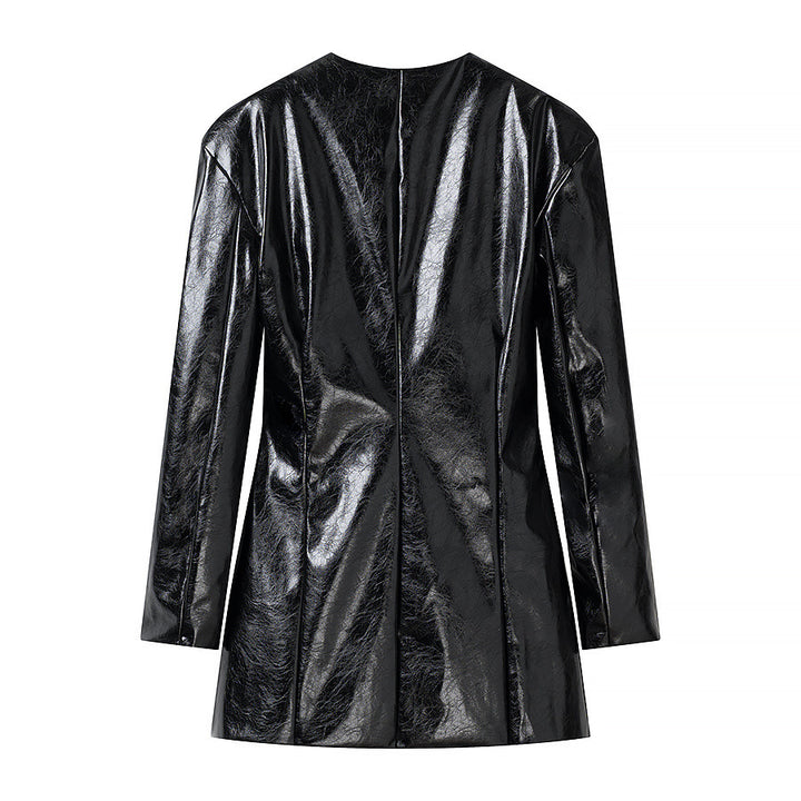 Damen Lackblazer-Minikleid mit taillierten Abnähern und goldenen Zierknöpfen Echo Archiv