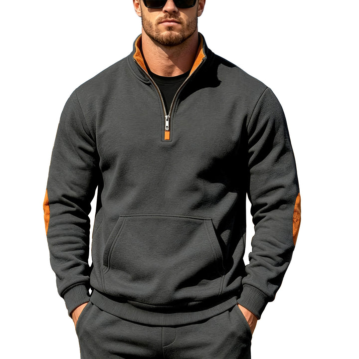 Herren Athletisches Halbzip-Sweatshirt mit Ellenbogenpatches und Kängurutasche Echoarchiv