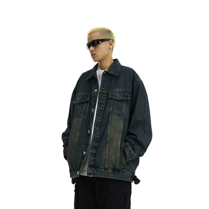 Herren Boxy-Denim-Überhemdjacke mit Druckknopfblende, Pattentaschen & geradem Saum Echoarchiv