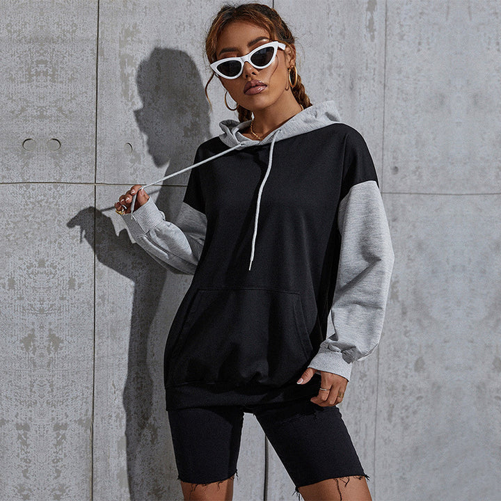 Damen Oversize Sweatshirt mit Kapuze, Kontrastärmeln und Kängurutasche Echoarchiv