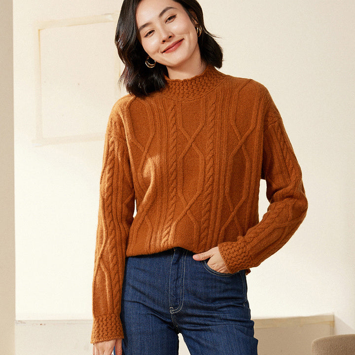 Damen Zopfstrick-Mockneckpullover mit kurzer Boxy-Silhouette Echoarchiv