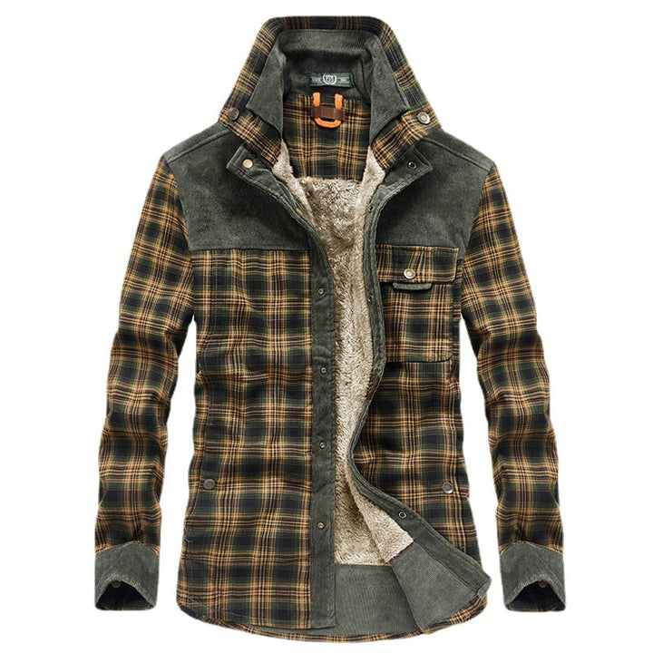 Herren Gefütterte Karo‑Hemdenjacke mit Teddyfleece‑Innenfutter und Cord‑Schulterbesatz – Taviero