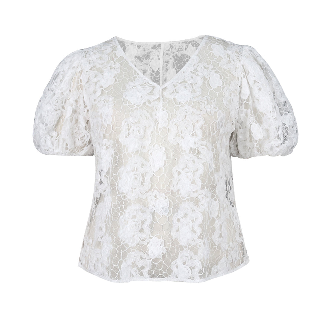 Damen Bluse mit romantischen Spitzenärmeln und floralem Muster – Élovi