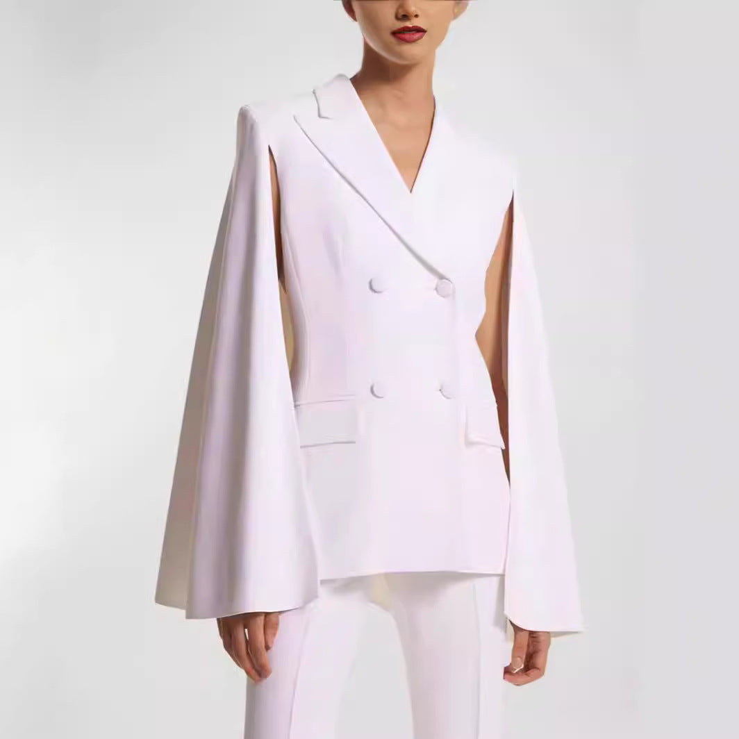 Damen Doppelreihiger Blazer mit Cape-Ärmeln und taillierter Silhouette Echoarchiv