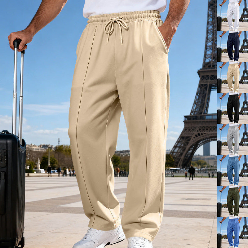 Herren Weite Travel-Loungehose mit Bügelfalte, elastischem Tunnelzug und seitlichen Eingrifftaschen – Sorevano