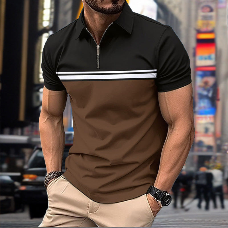 Herren sportliches Kurzarm-Polohemd mit Reißverschluss und modernen Farbstrukturen Echoarchiv